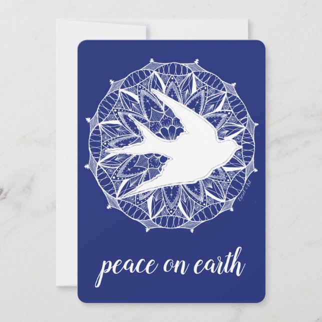 Peace on Earth Dove Mandala Holiday Card (Front)