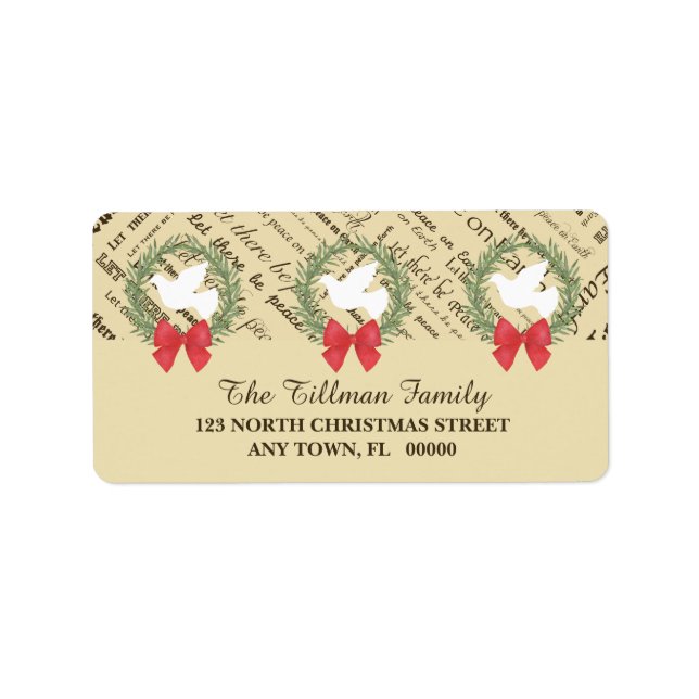 Peace on Earth Dove, Olive Leaves, Typography, Bow Label (Front)