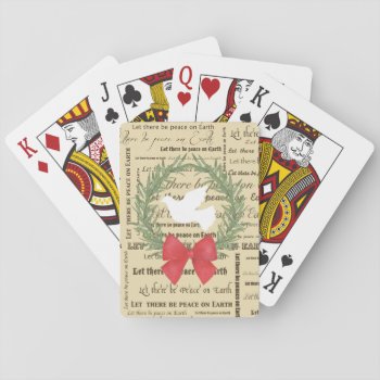 Peace On Earth Dove  Olive Leaves  Typography  Bow Playing Cards by PandaCatGallery at Zazzle