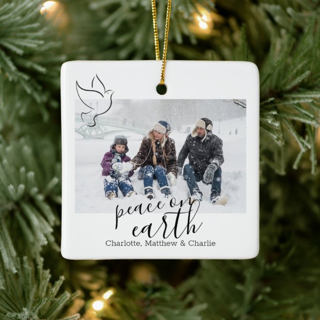Peace on earth dove Personalized Photo Ceramic Ornament (Tree)