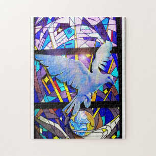 Peace on earth Dove stained glass Jigsaw Puzzle