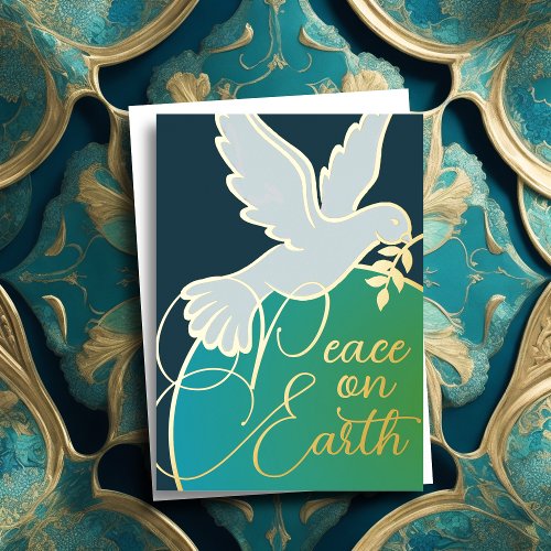 Peace on Earth Dove with Branch Foil Holiday Card