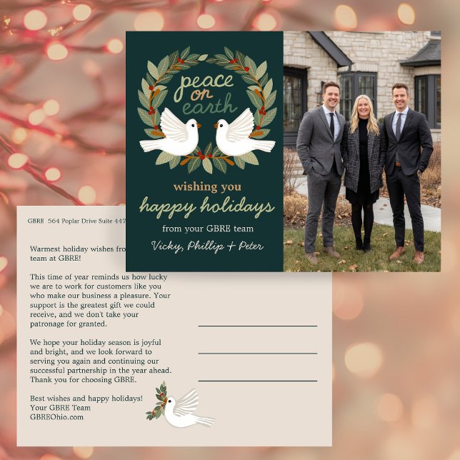 Peace on Earth Doves Business CUSTOM PHOTO  Holiday Postcard (Peace on Earth Doves Business CUSTOM PHOTO Holiday Postcard
)