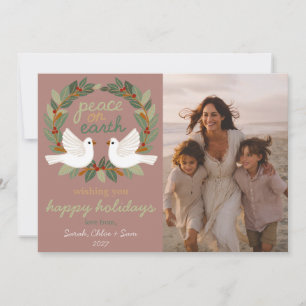 Peace on Earth Doves Christmas CUSTOM 3 PHOTO Holiday Card