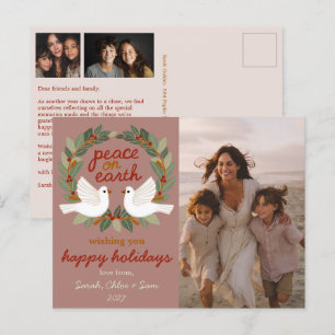 Peace on Earth Doves Christmas CUSTOM 3 PHOTO Holiday Postcard