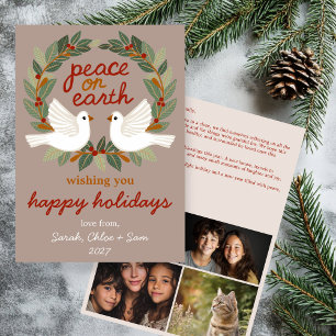 Peace on Earth Doves Christmas CUSTOM 4 PHOTO Holiday Card