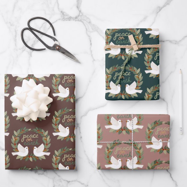 Peace on Earth Doves Christmas Holidays CUSTOM  Wrapping Paper Sheets (Front)