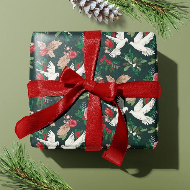 Peace on Earth Doves green Floral pattern Wrapping Paper (Peace on Earth Doves green Floral pattern Wrapping Paper)