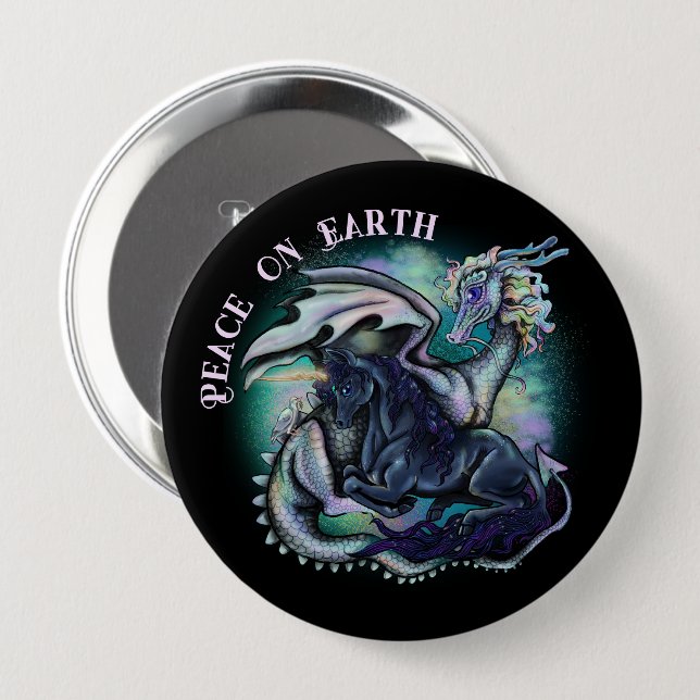 Peace on Earth Dragon and Unicorn Button (Front & Back)