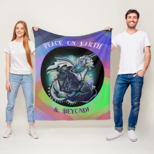Peace on Earth Dragon and Unicorn Fleece Blanket