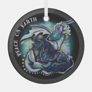 Peace on Earth Dragon and Unicorn Glass Ornament