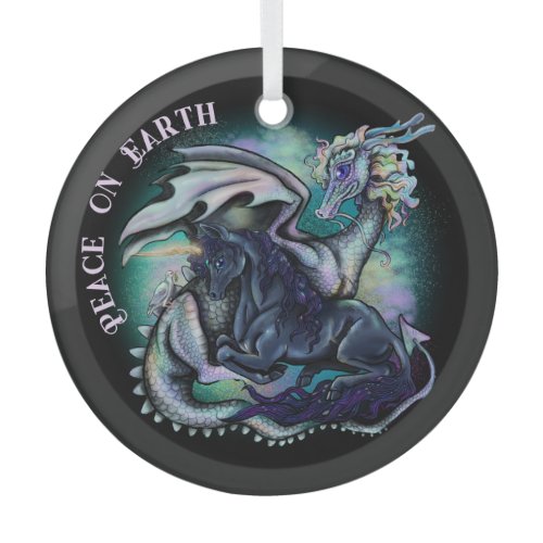 Peace on Earth Dragon and Unicorn Glass Ornament