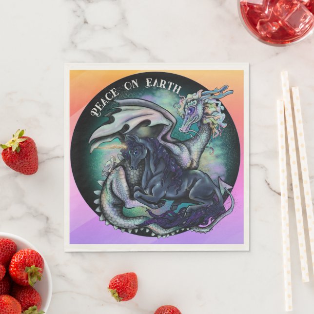 Peace on Earth Dragon and Unicorn Napkins (Insitu)