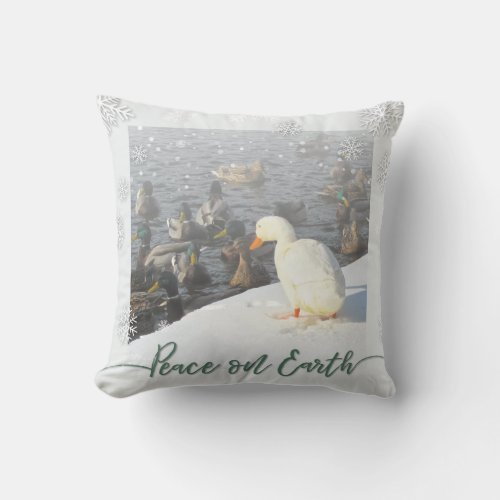 Peace on Earth Duck Throw Pillow