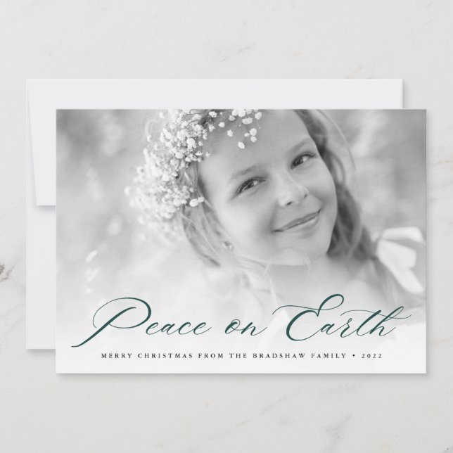 Peace on Earth | Elegant Black & White Photo Holiday Card (Front)
