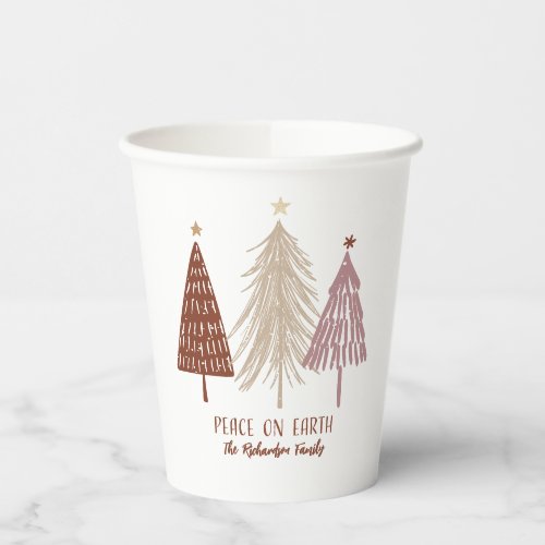 Peace On Earth Elegant Christmas Festive Trees Paper Cups