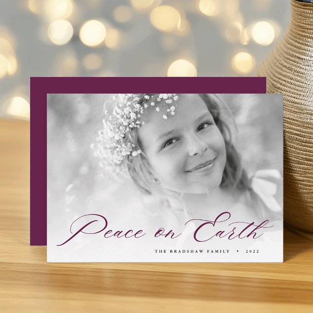 Peace on Earth | Elegant Script Photo Holiday Card (Creator Uploaded)