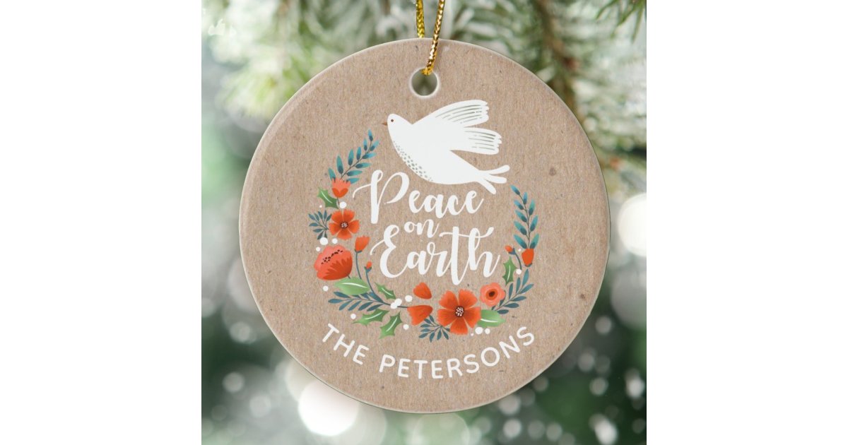 Peace on Earth Elegant White Dove Christmas Ceramic Ornament | Zazzle