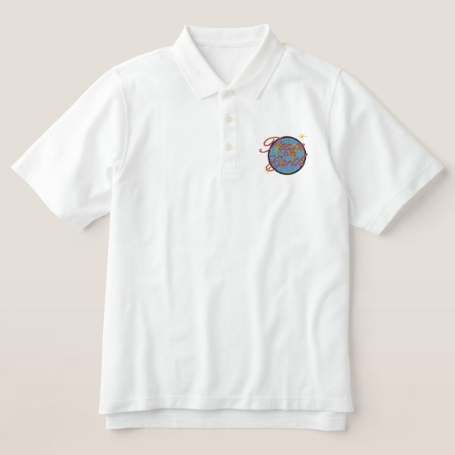 Peace On Earth Embroidered Polo Shirt (Design Front)
