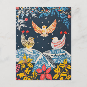 Peace on Earth, Festive Birds Nature Folk Charm Holiday Postcard