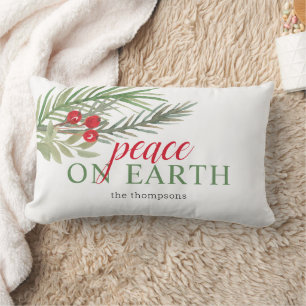 Peace on Earth Festive Christmas Greenery Lumbar Pillow