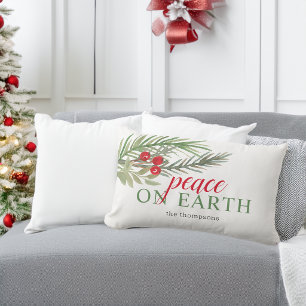 Peace on Earth Festive Christmas Greenery Lumbar Pillow