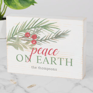 Peace on Earth Festive Christmas Greenery Wooden Box Sign
