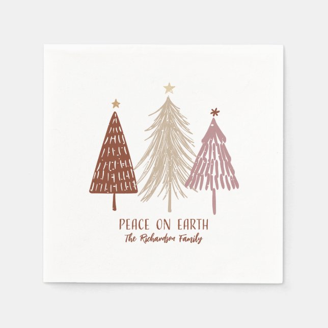 Peace On Earth Festive Christmas Trees Holiday Napkins (Front)