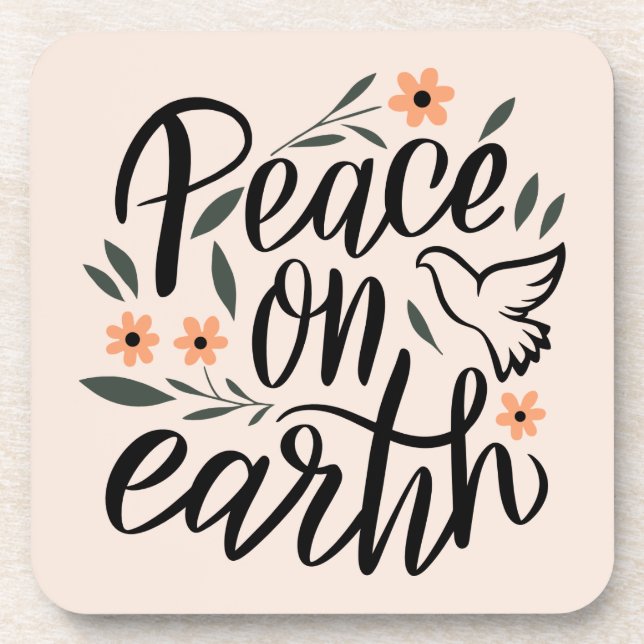 Peace on Earth Floral Design Beverage Coaster (Front)