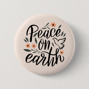 Peace on Earth Floral Design Button