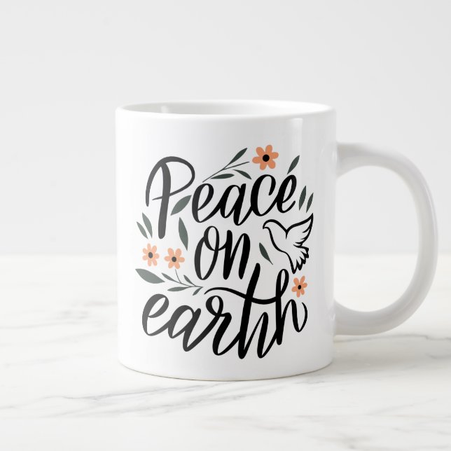 Peace on Earth Floral Design Giant Coffee Mug (Right)