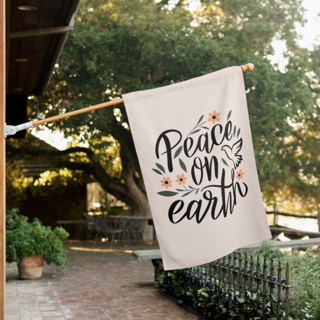 Peace on Earth Floral Design House Flag (In SItu)