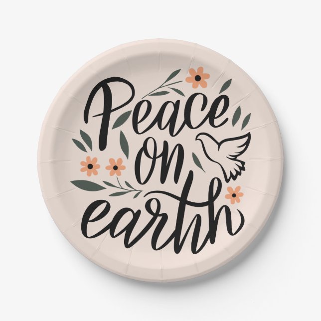 Peace on Earth Floral Design Paper Plates (Front)