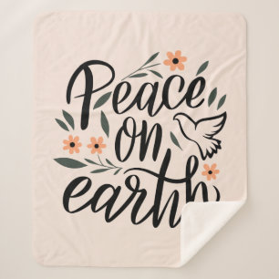 Peace on Earth Floral Design Sherpa Blanket