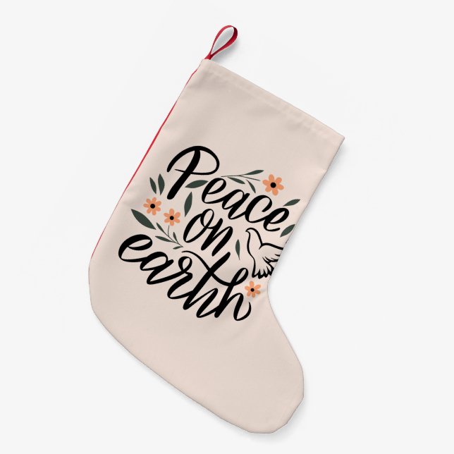 Peace on Earth Floral Design Small Christmas Stocking (Front (Hanging))