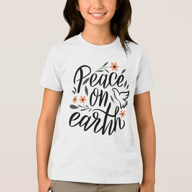 Peace on Earth Floral Design Tri-Blend Shirt (Front)