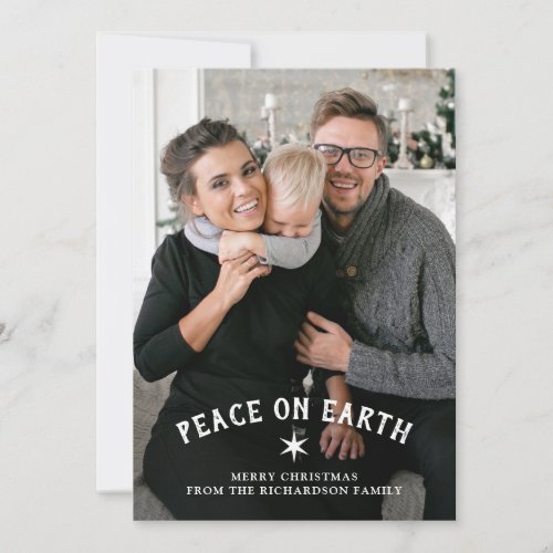 Peace on Earth for Christmas  Red Plaid Photo Holiday Card