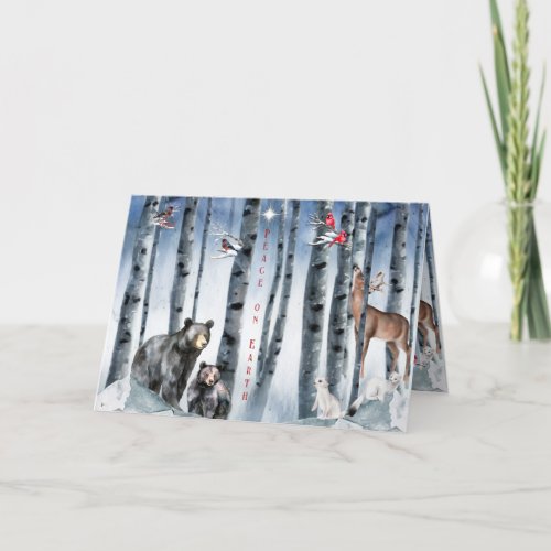 Peace on Earth Forest Animals in Woods Card