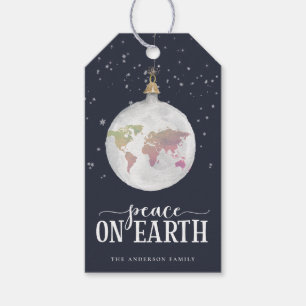 Peace on Earth Globe Ornament Blue Holiday Gift Tags