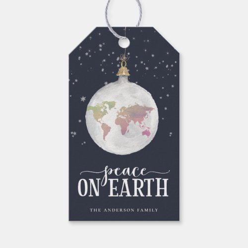 Peace on Earth Globe Ornament Blue Holiday Gift Tags