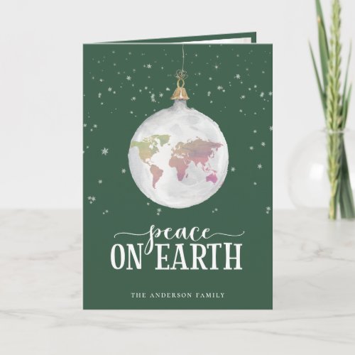 Peace on Earth Globe Ornament Green Holiday Card