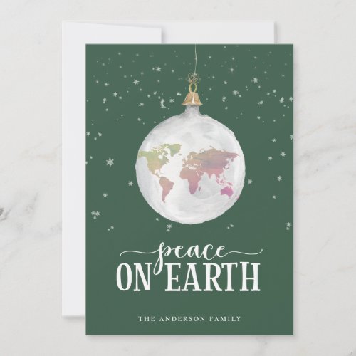 Peace on Earth Globe Ornament Green Holiday Card