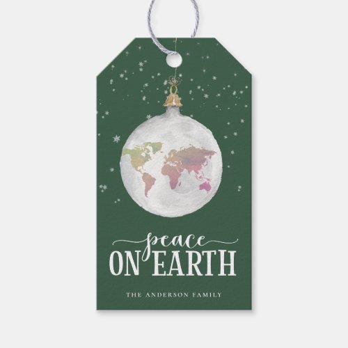 Peace on Earth Globe Ornament Green Holiday Gift Tags