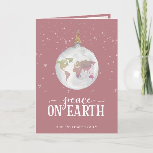 Peace on Earth Globe Ornament Mauve Holiday Card