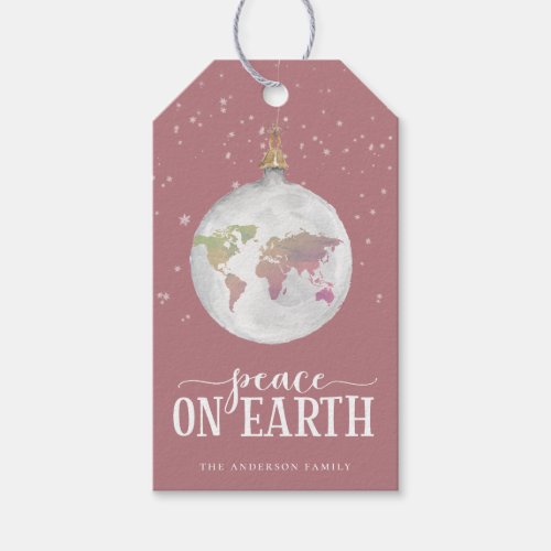 Peace on Earth Globe Ornament Mauve Holiday Gift Tags