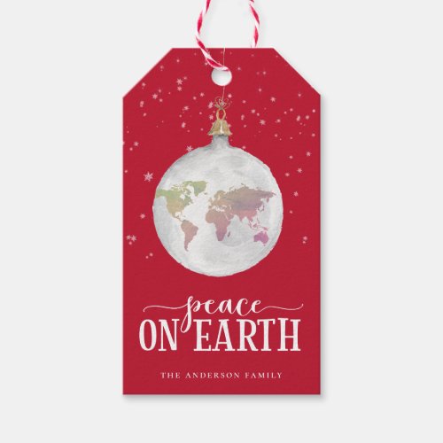 Peace on Earth Globe Ornament Red Holiday Gift Tags