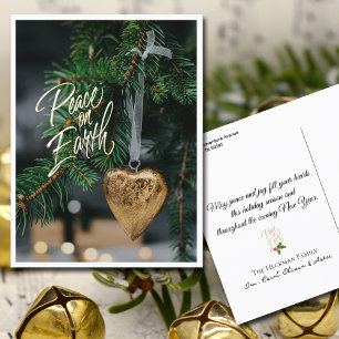 Peace on Earth Gold Heart Christmas Tree Ornament Holiday Postcard