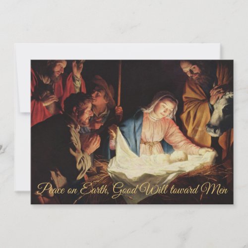 Peace on Earth Gold Nativity Religious Christmas Holiday Card
