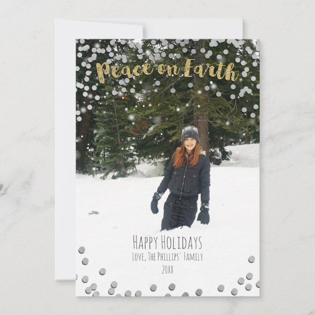Peace on Earth Gold Silver Holiday Christmas Photo (Front)