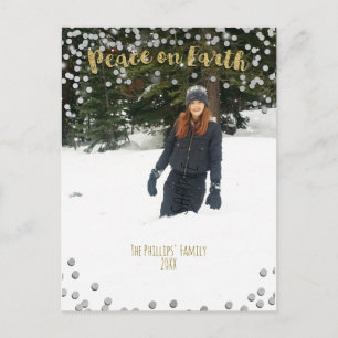 Peace on Earth Gold Silver Holiday Christmas Photo Postcard